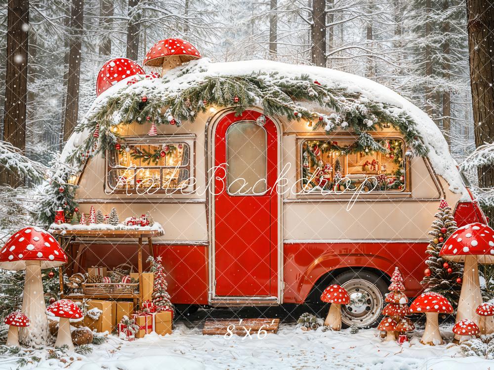 Kate Christmas Caravan Forest Mushrooms Fleece Backdrop Designed by Emetselch -UK