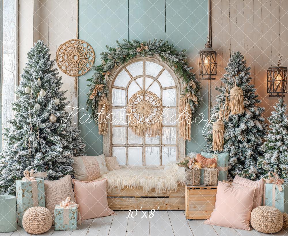 Kate Christmas Trees Window Cozy Room Fleece Backdrop Designed by Emetselch