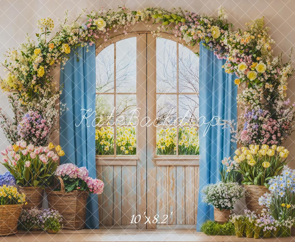 Kate Spring Floral Arch Window Pastel Backdrop Designed by Emetselch