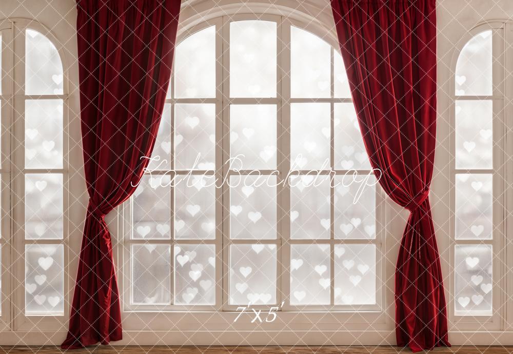 Kate Window Red Curtains Hearts Backdrop Designed by Emetselch