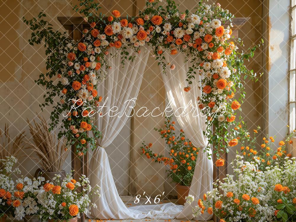 Kate Flower Arch Orange White Flowers Drapes Backdrop Designed by Mini MakeBelieve -UK