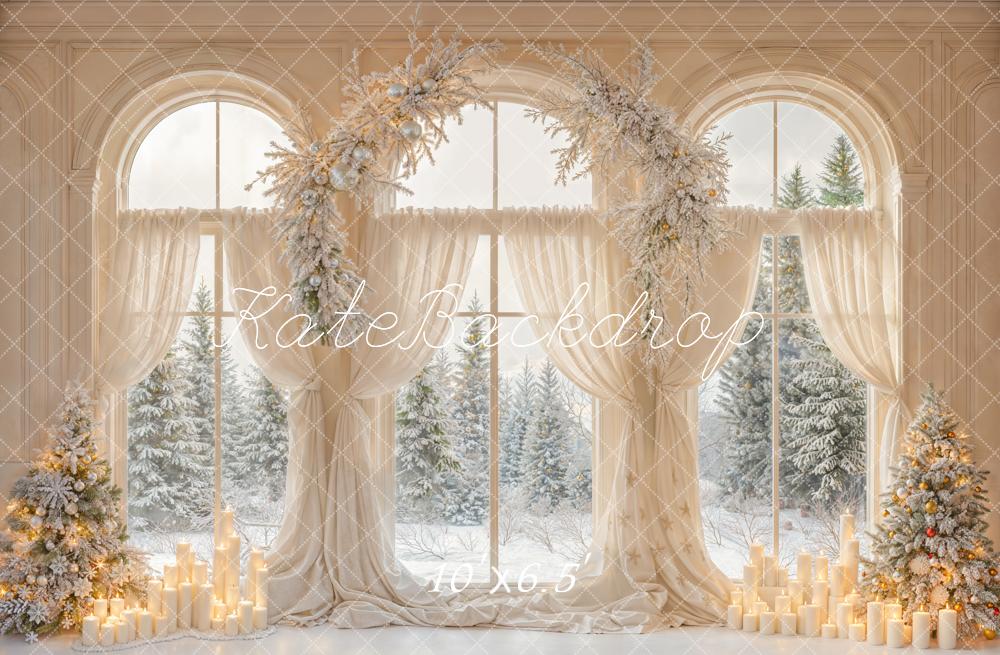 Kate Christmas Snowy Trees Window Fleece Backdrop Designed by Emetselch -UK
