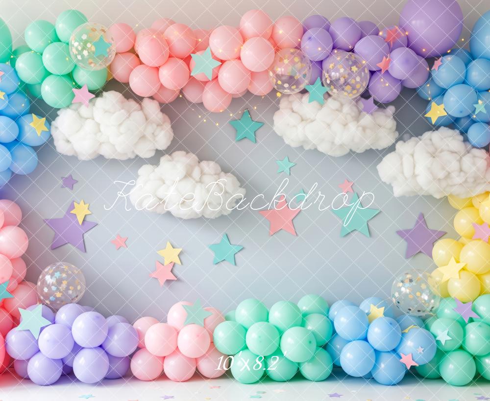 Kate Cake Smash Balloons Clouds Stars Backdrop Designed by Patty Robert