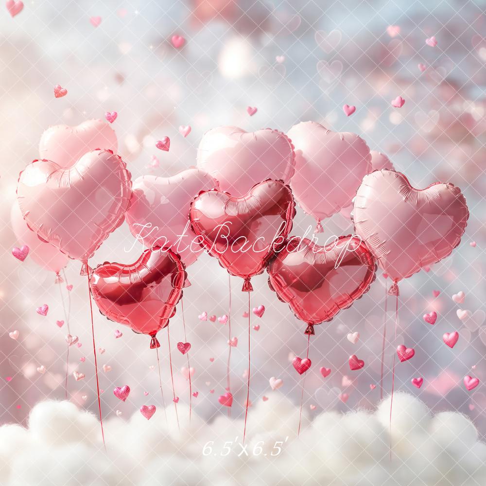 Kate Valentine Heart Balloons Pink Clouds Backdrop Designed by Emetselch -UK