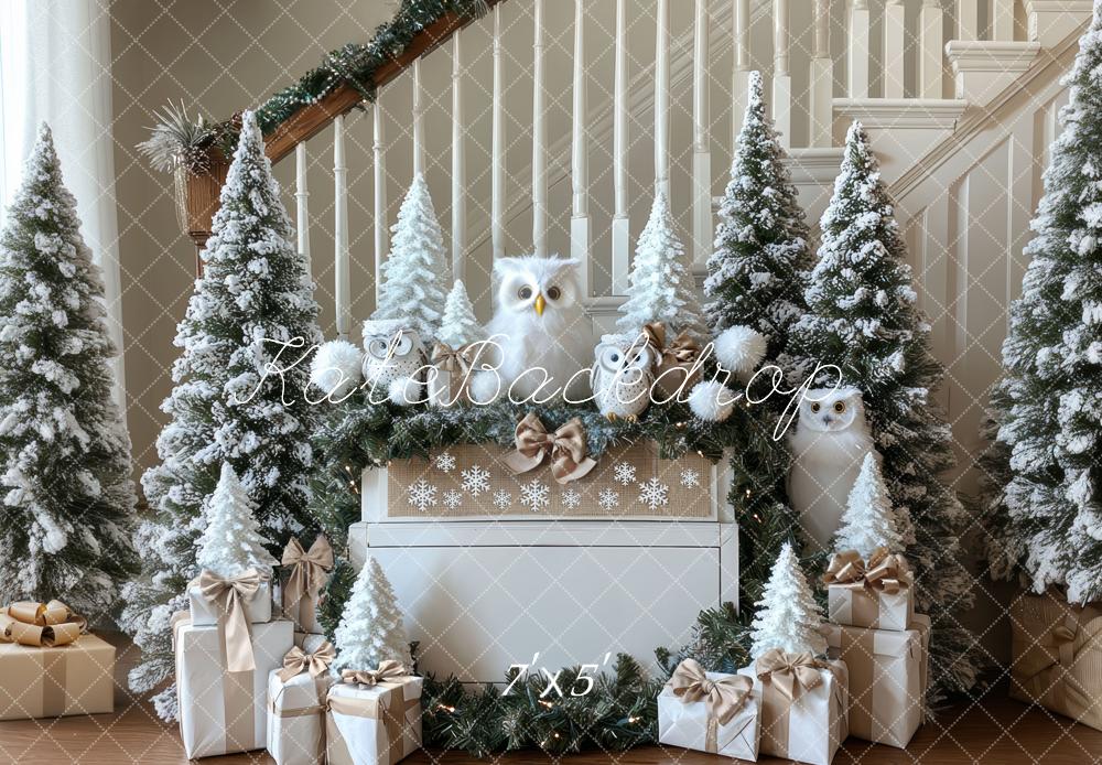 Kate Christmas Snowy Trees Owls Backdrop Designed by Mini MakeBelieve -UK