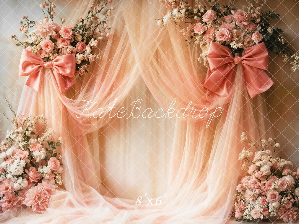 Kate Floral Arch Pink Bows Backdrop Designed by Emetselch