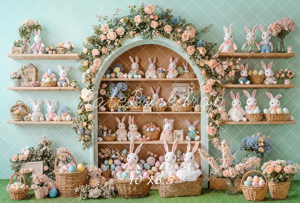 Kate Easter Bunny Arch Shelves Pastel Fleece Backdrop Designed by Emetselch