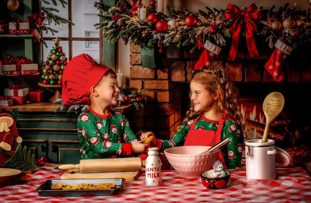 Kate Green Christmas Kitchen Fireplace Backdrop Designed by Emetselch