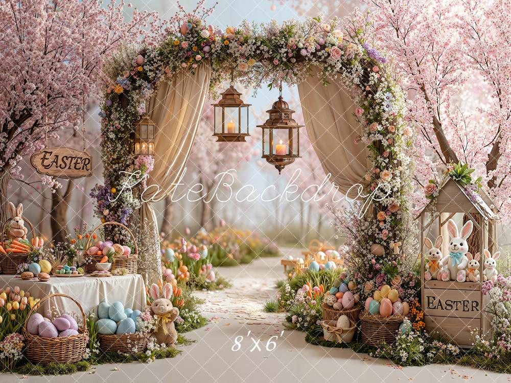 Kate Easter Floral Arch Bunny Pastel Eggs Fleece Backdrop Designed by Emetselch