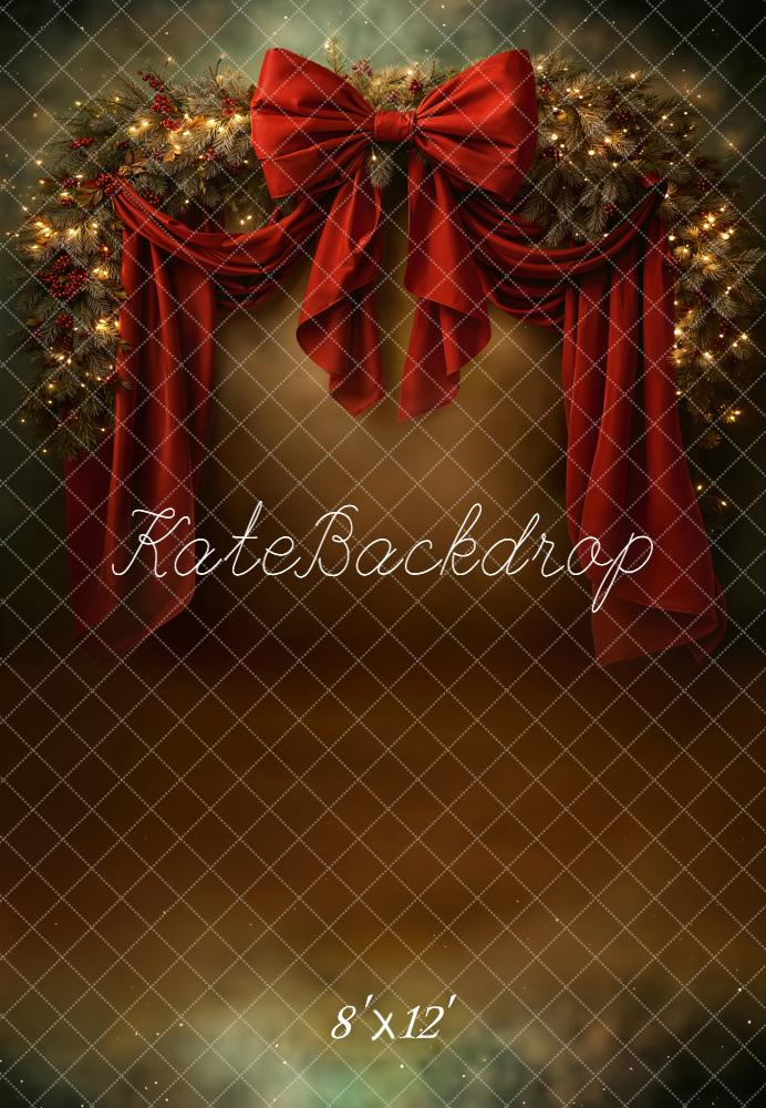 Kate Christmas Garland Red Drapes Bow Fleece Backdrop Designed by Chain Photography -UK