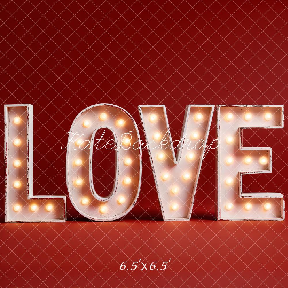 Kate Valentine Love Light Up Letters Red Backdrop Designed by Emetselch