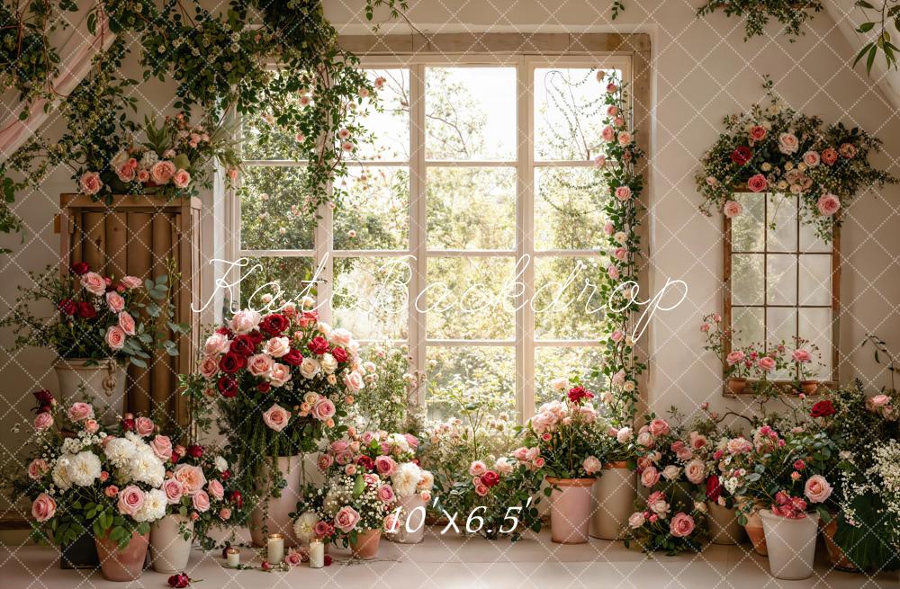 Kate Floral Window Garden Fleece Backdrop Designed by Emetselch