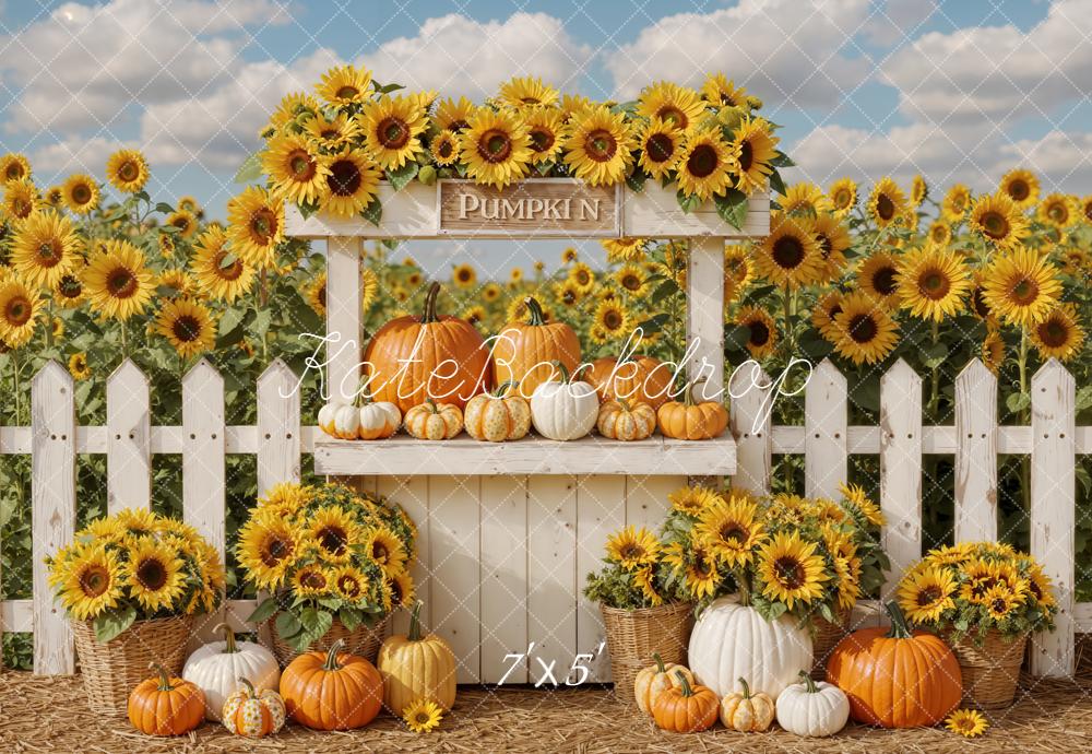 Kate Autumn Sunflower Pumpkins Fence Backdrop Designed by Emetselch -UK