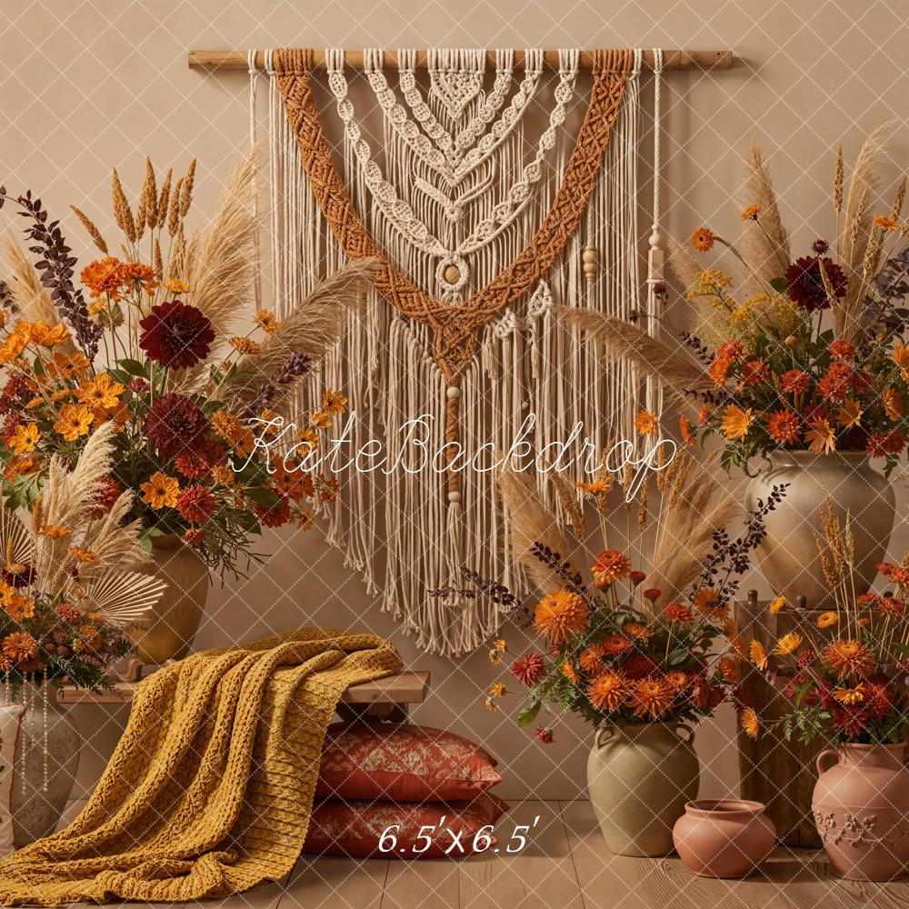 Kate Boho Macrame Floral Beige Backdrop Designed by Emetselch -UK
