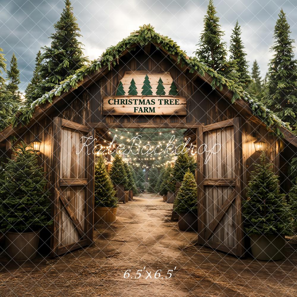 Kate Christmas Tree Farm Wooden Arch Trees Backdrop Designed by Emetselch -UK