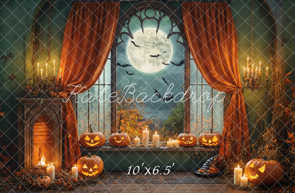 On Sale Kate Halloween Pumpkins Candles Window Backdrop Designed by Chain Photography -UK