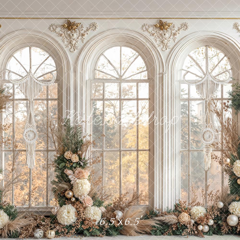 Kate Floral Arch Ornate Windows Christmas Backdrop Designed by Emetselch -UK