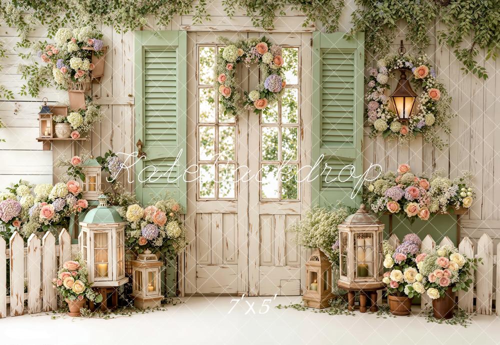 Kate Vintage Garden Door Lantern Floral Backdrop Designed by Emetselch