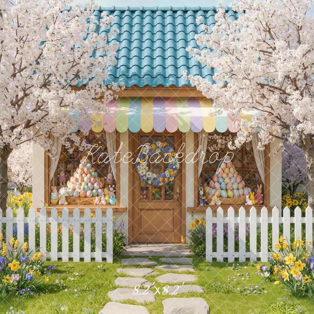 Kate Easter Bunny Eggs Store Blossom Trees Backdrop Designed by Emetselch