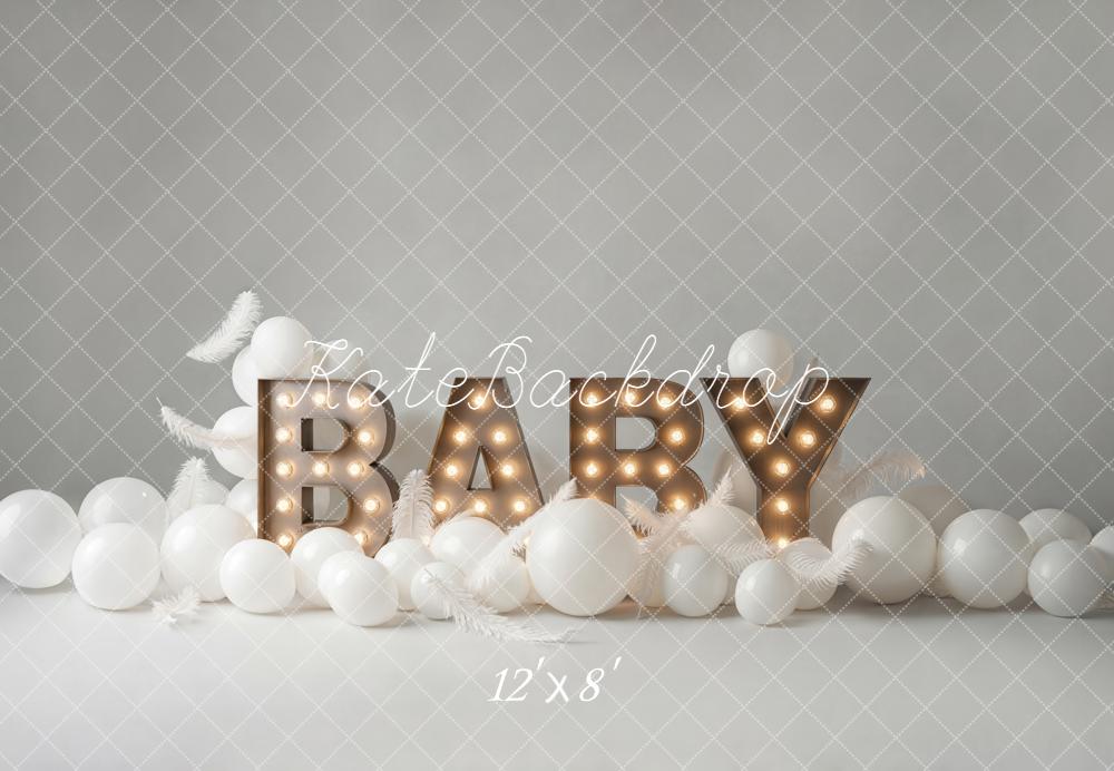Kate Baby Marquee Letters White Balloons Fleece Backdrop Designed by Emetselch