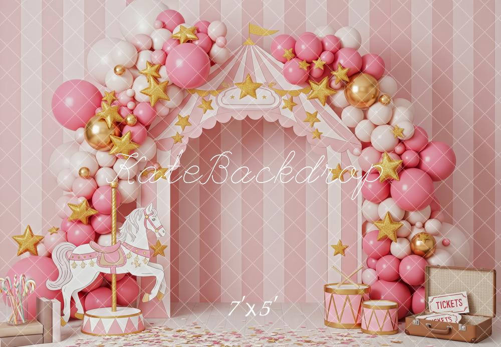 Kate Circus Balloon Arch Carousel Pink Backdrop Designed by Patty Robert