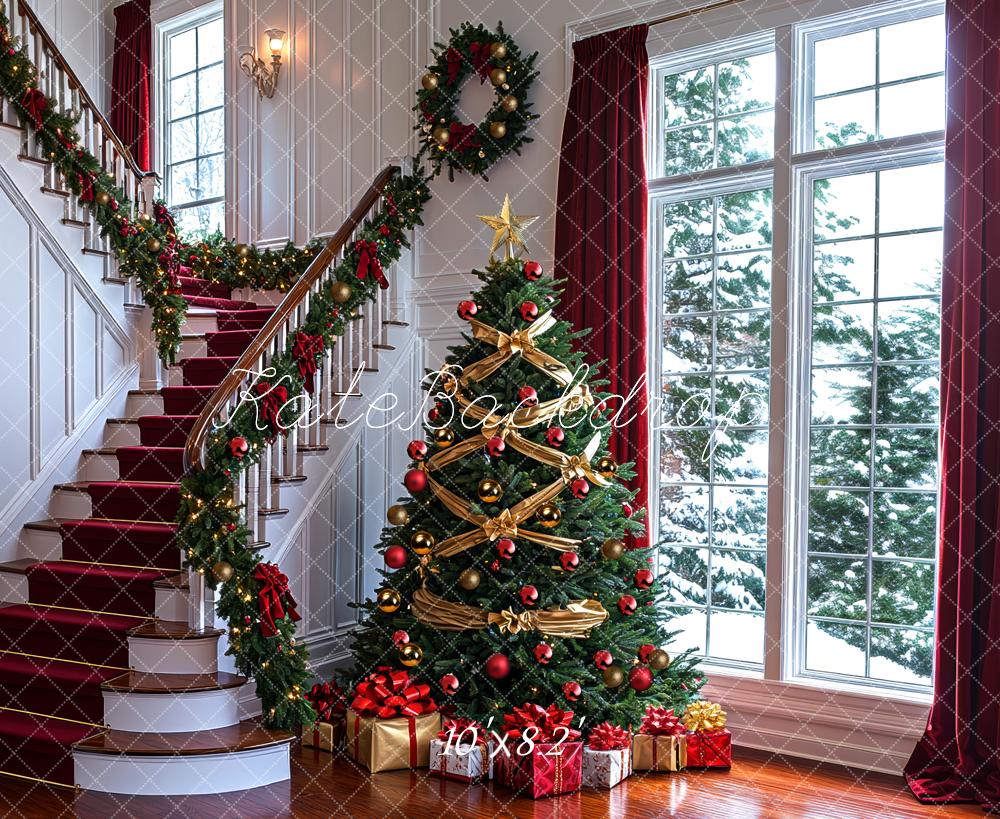 Kate Christmas Tree Staircase Presents Backdrop Designed by Mini MakeBelieve -UK