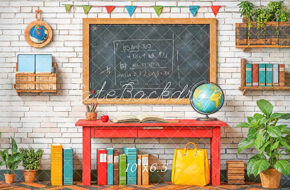 Kate Back To School Chalkboard Globe Books Fleece Backdrop Designed by Emetselch