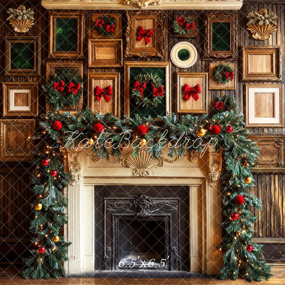Kate Christmas Fireplace Garland Wooden Wall Backdrop Designed by Mini MakeBelieve