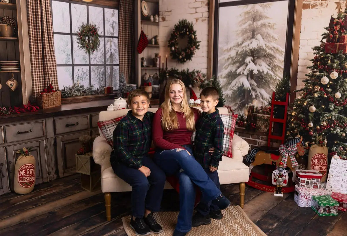 Kate Retro Brown Christmas Kitchen Backdrop Designed by Emetselch