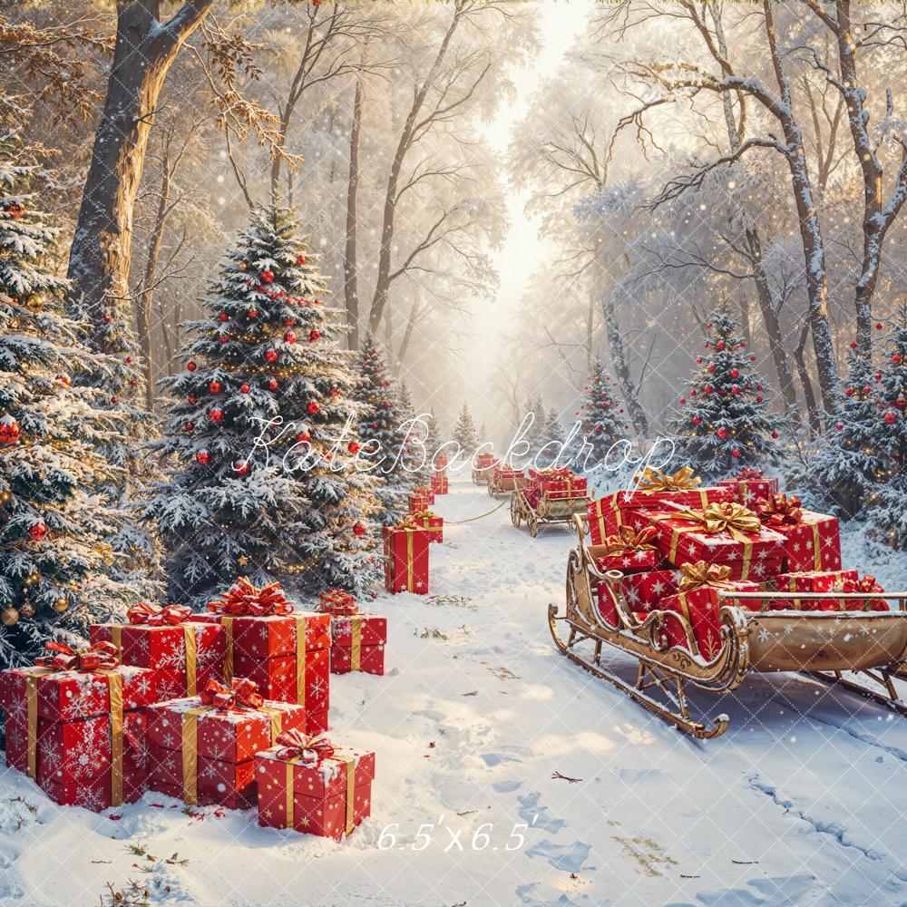 Kate Christmas Snow Forest Gift Sleigh Backdrop Designed by Emetselch