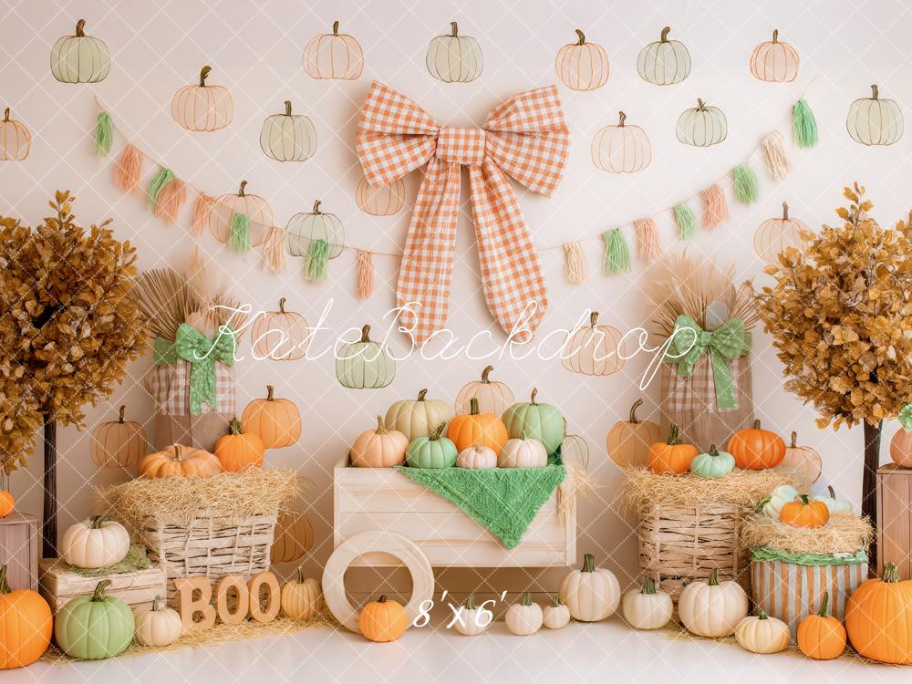 Kate Autumn Pumpkins Trees Bow Backdrop Designed by Patty Robert