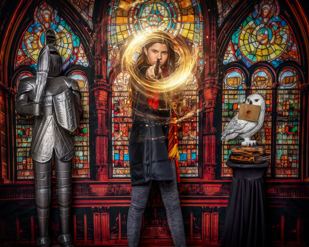 Kate Gothic Arched Stained Glass Window Backdrop Designed by Mandy Ringe Photography -UK
