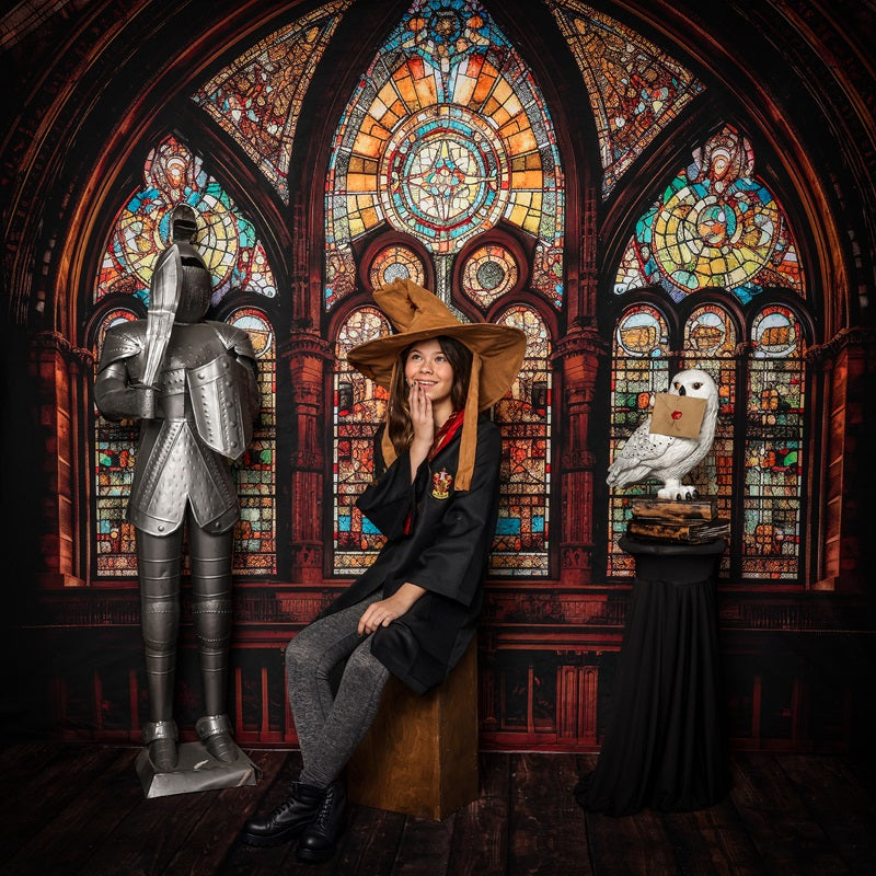 Kate Gothic Arched Stained Glass Window Backdrop Designed by Mandy Ringe Photography