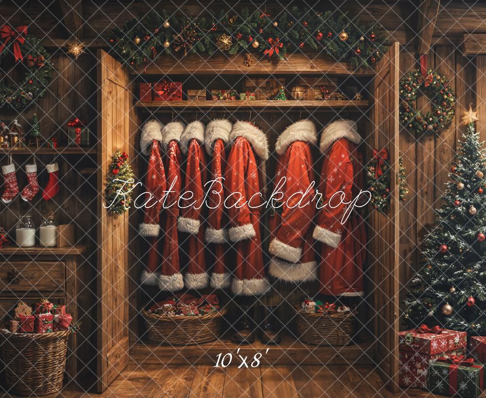 Kate Christmas Santa Coats Cabin Fleece Backdrop Designed by Emetselch -UK