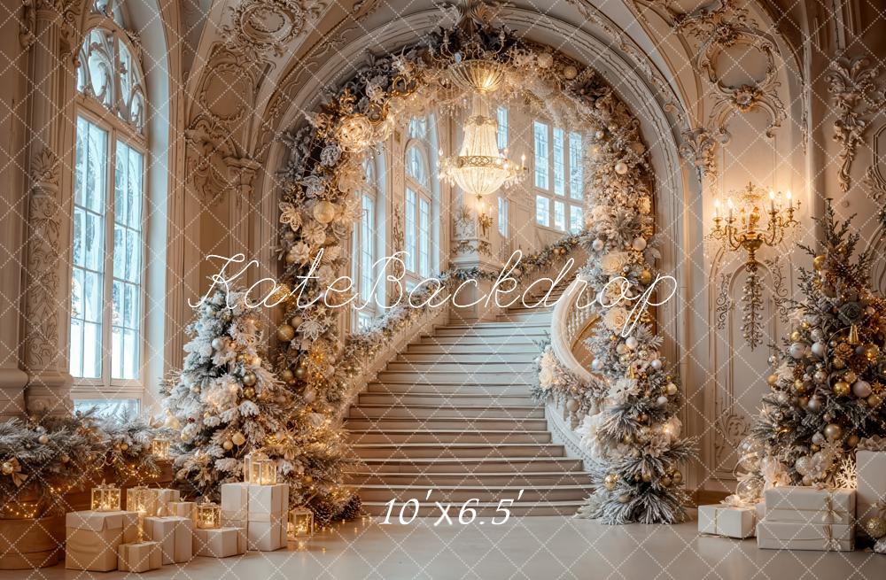 Kate Christmas Cascading Stairs Arch Fleece Backdrop Designed by Emetselch -UK
