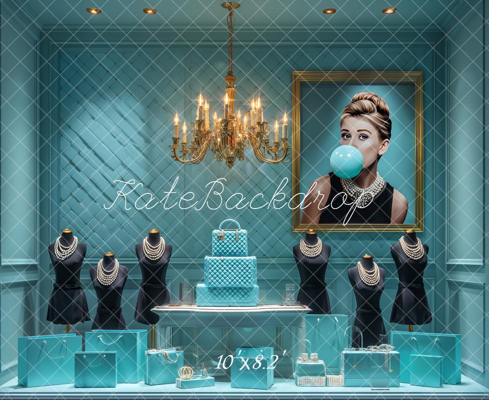 Kate Turquoise Luxury Cake Jewellery Backdrop Designed by Ashley Paul -UK