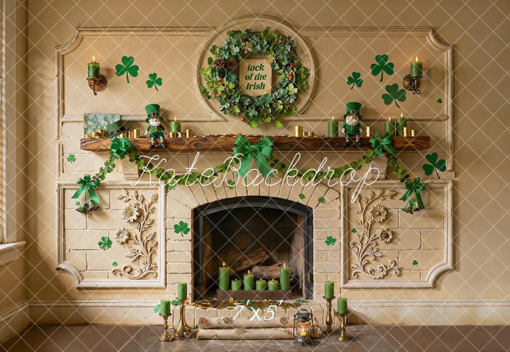 Kate Shamrock Fireplace Wreath Leprechaun Backdrop Designed by Emetselch