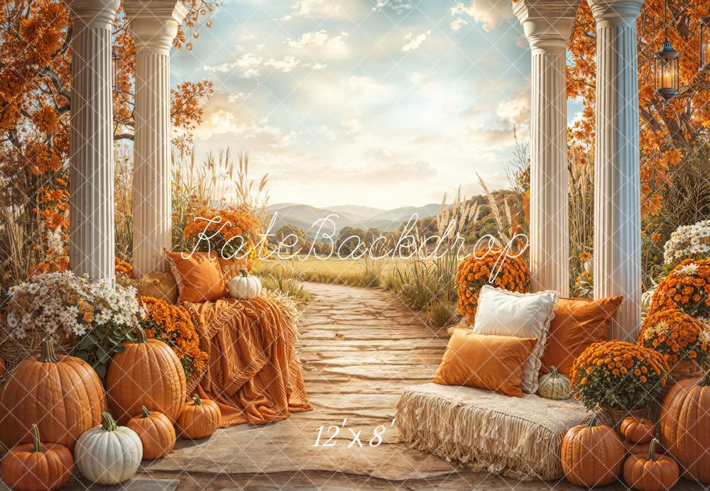 Kate Autumn Pumpkins Pillars Flowers Backdrop Designed by Emetselch -UK