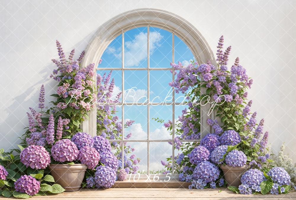 Kate Window Arch Purple Flowers Fleece Backdrop Designed by Emetselch -UK