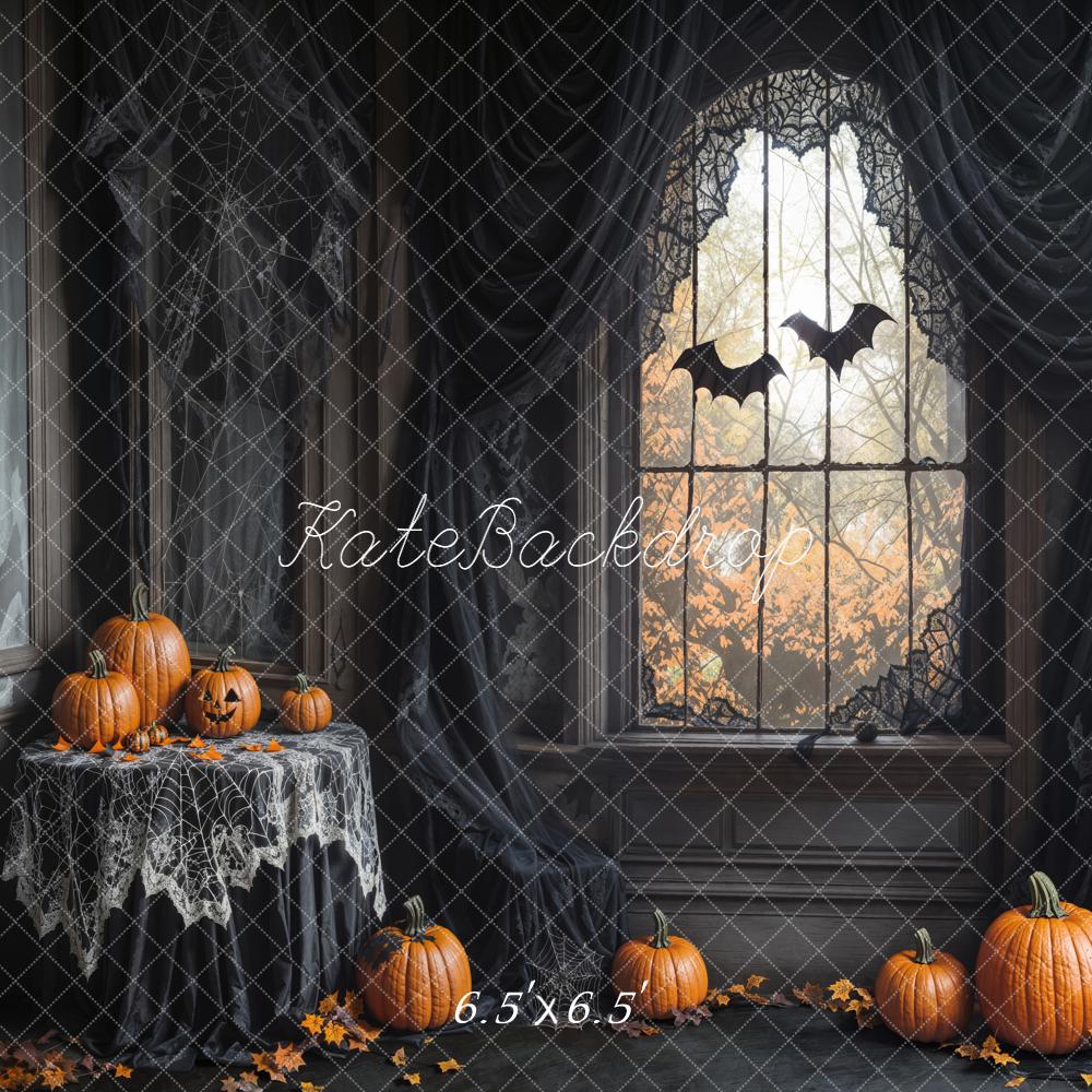 Kate Halloween Pumpkins Spider Web Bats Backdrop Designed by Emetselch -UK