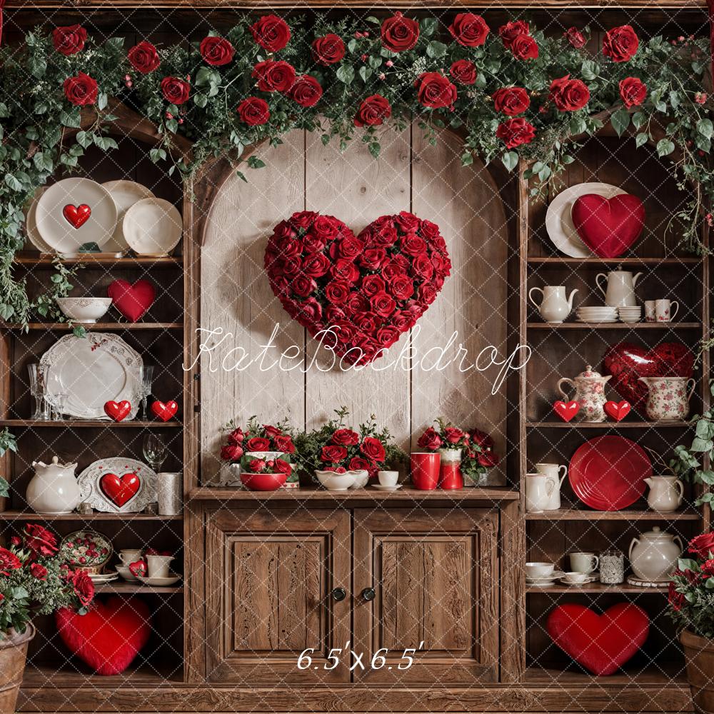 Kate Valentine Heart Roses Cabinet Red Curtains Backdrop Designed by Emetselch