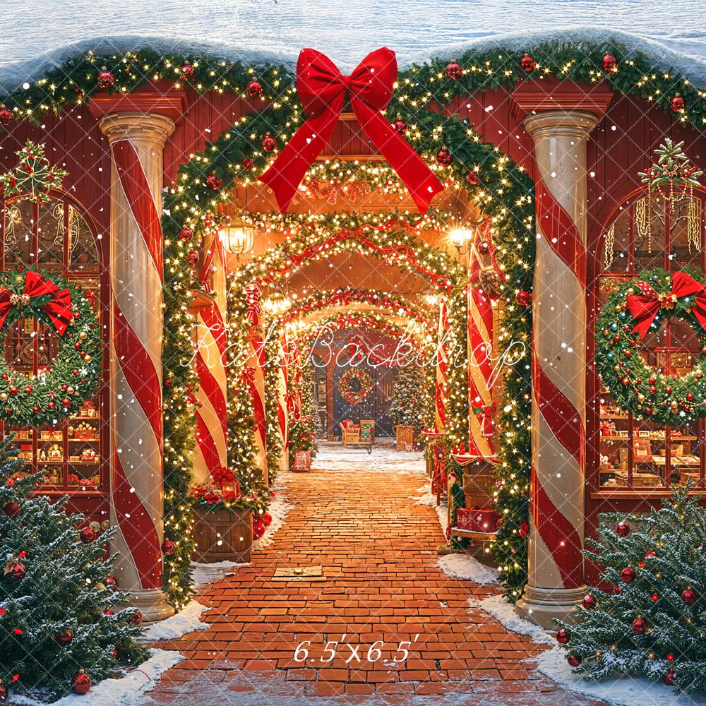 Kate Christmas Garland Wreath Red Bow Archway Backdrop Designed by Emetselch