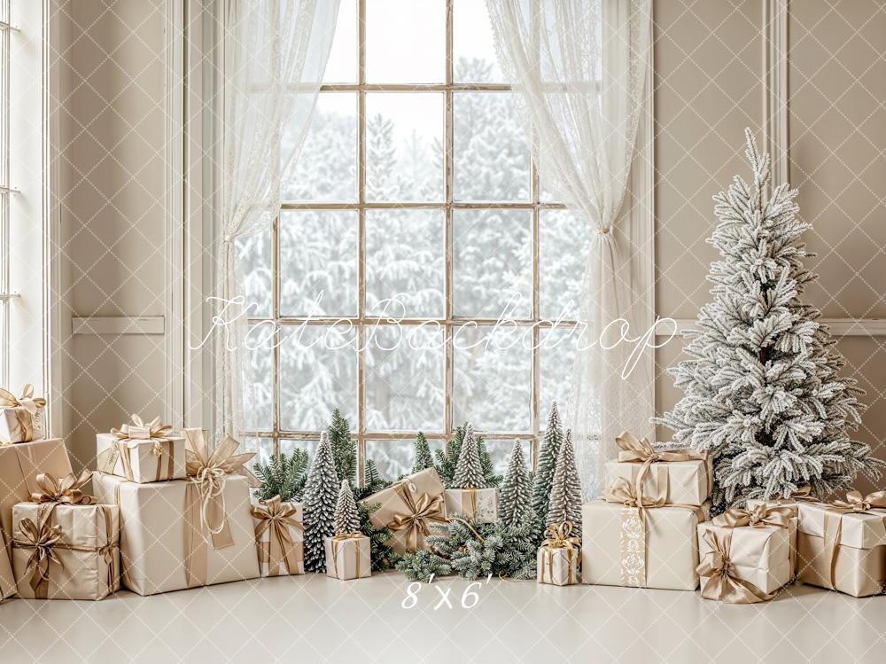 Kate Christmas Gifts Tree Window Fleece Backdrop Designed by Emetselch -UK