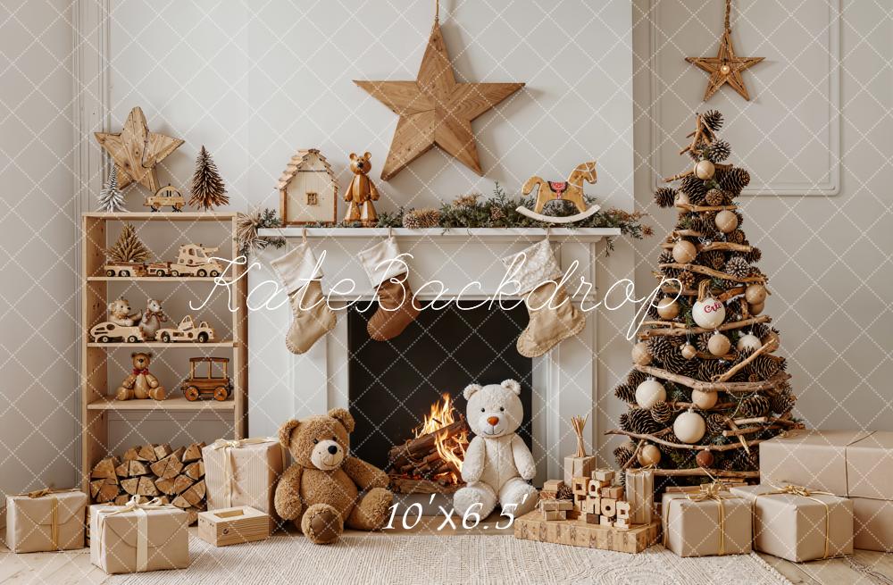 Kate Christmas Fireplace Tree Toys Fleece Backdrop Designed by Emetselch -UK
