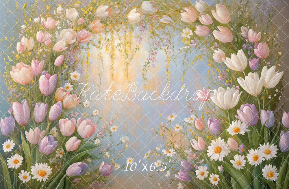 Kate Spring Arch Tulips Daisies Fleece Backdrop Designed by Emetselch -UK
