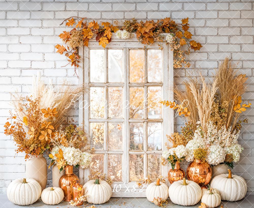 Kate Autumn Pumpkins Window Fleece Backdrop Designed by Emetselch
