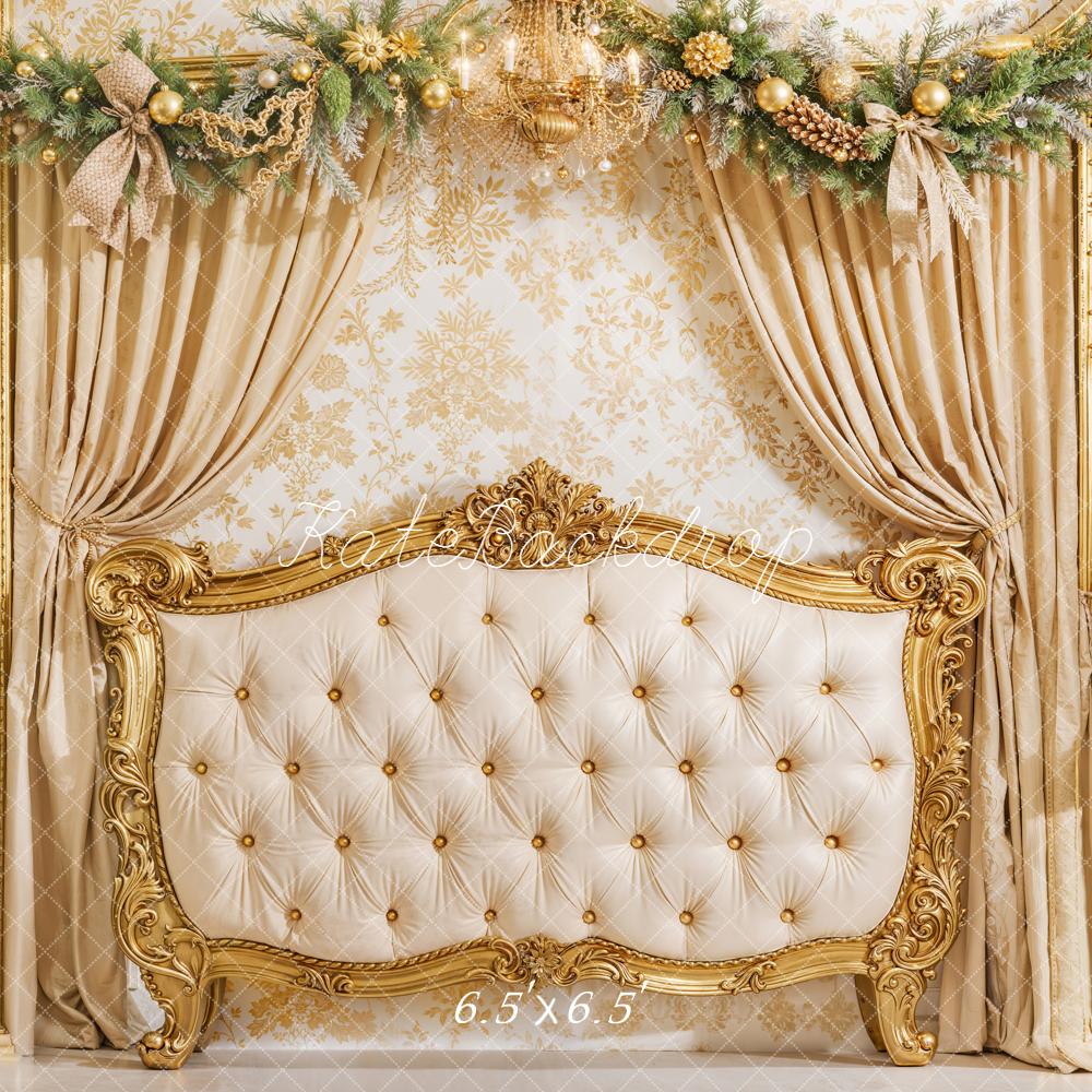 Kate Golden Christmas Headboard Curtain Backdrop Designed by Emetselch