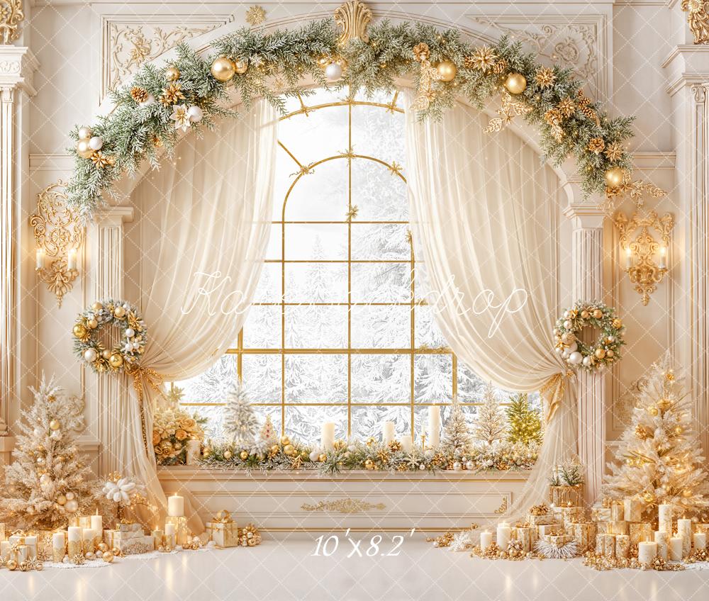 Kate Christmas Window Garland Candle Trees Fleece Backdrop Designed by Emetselch -UK