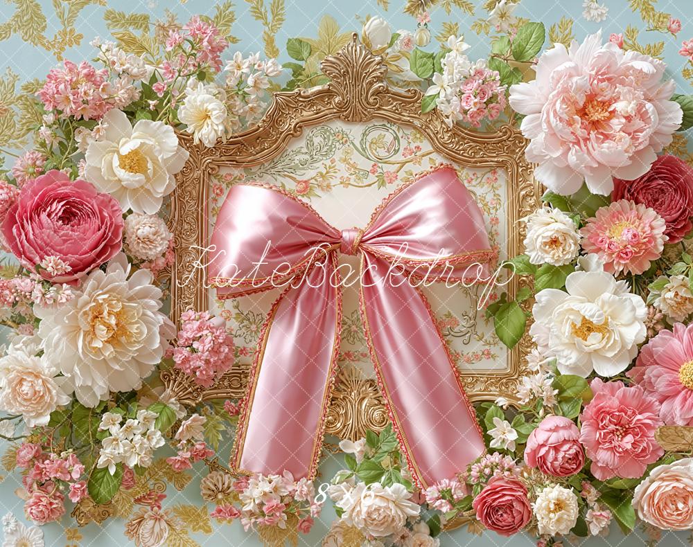 Kate Flower Arch Pink Ribbon Ornate Fleece Backdrop Designed by Emetselch -UK