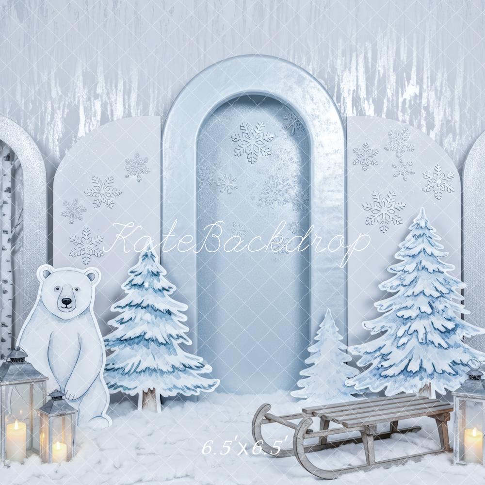 Kate Winter Polar Bear Snowy Trees Sled Backdrop Designed by Patty Robert